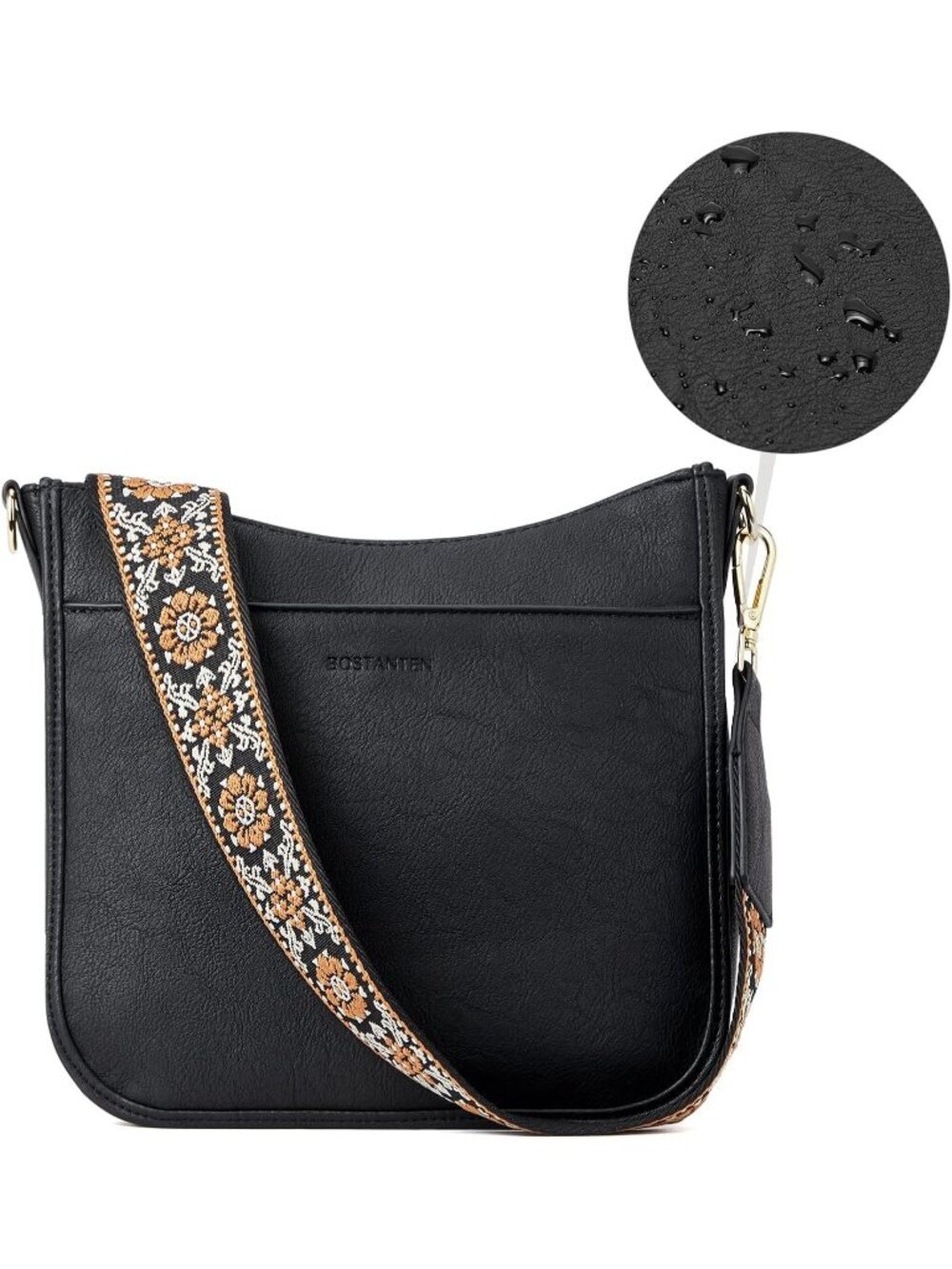 Women's Black Vegan Leather Crossbody Bags Trendy Wide Shoulder Strap Hobo Bags - Picture 6 of 6